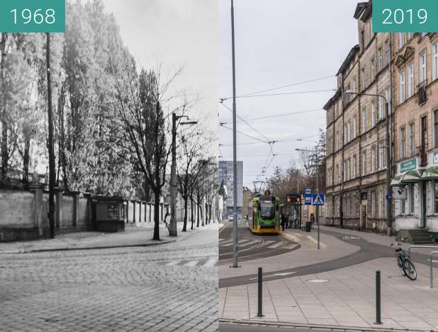 Before-and-after picture of Ulica Zwierzyniecka between 1968 and 2019-Mar-07