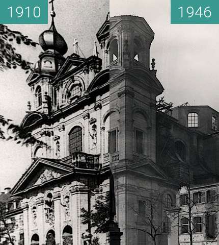 Before-and-after picture of Mannheim Cathedral between 1910 and 1946