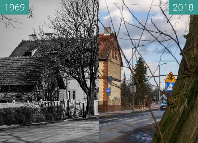 Before-and-after picture of Ulica Biskupińska between 1969 and 2018-Feb-02