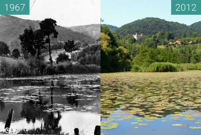 Before-and-after picture of Le Chateau depuis l'Etang between 1967 and 2012