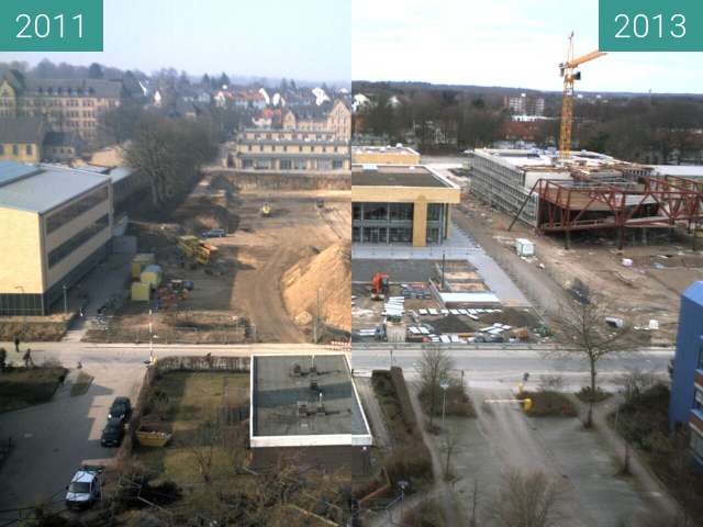 Before-and-after picture of Neubau der Mensa auf dem Westerberg between 2011-Mar-02 and 2013-Feb-03