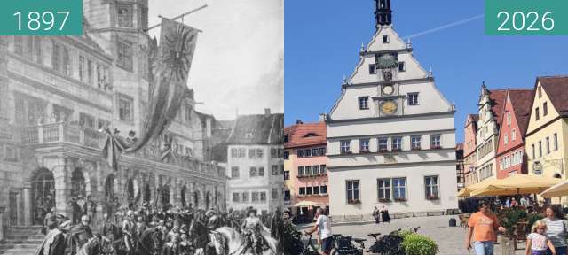 Before-and-after picture of Marktplatz Rothenburg ob der Tauber between 1897 and 2026-Aug-02