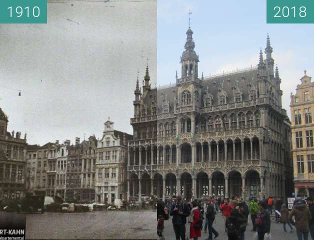 Image avant-après de Grand-Place/Grote Markt entre 1910 et 01/04/2018