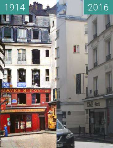 Before-and-after picture of Rue Chénier between 1914 and 2016-Apr-03