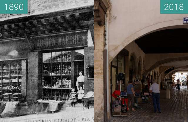 Before-and-after picture of Villefranche de Rouergue between 1890 and 2018-Jul-06