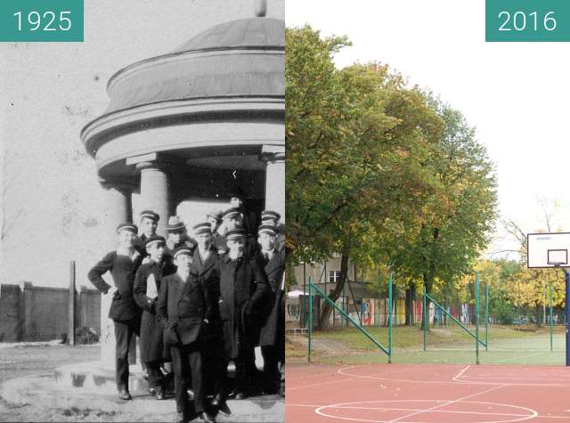 Before-and-after picture of Courtyard of the school between 1925 and 2016