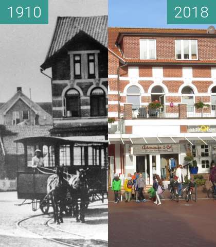 Before-and-after picture of Inselbahn Langeoog between 1910 and 2018-Sep-26