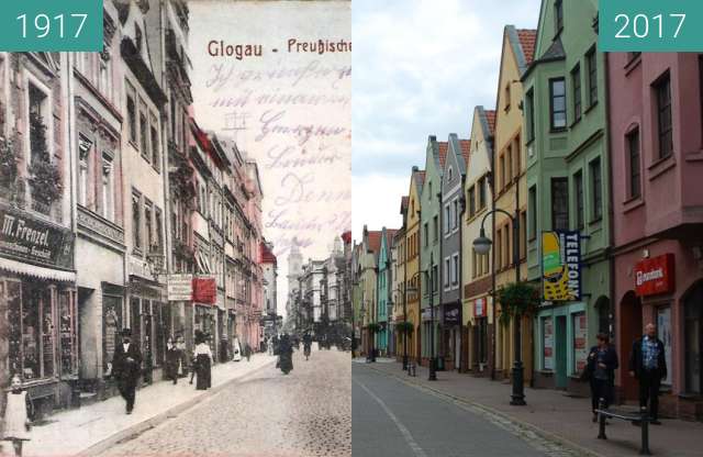 Before-and-after picture of Grodzka street / Preussischestr. between 1917 and 2017