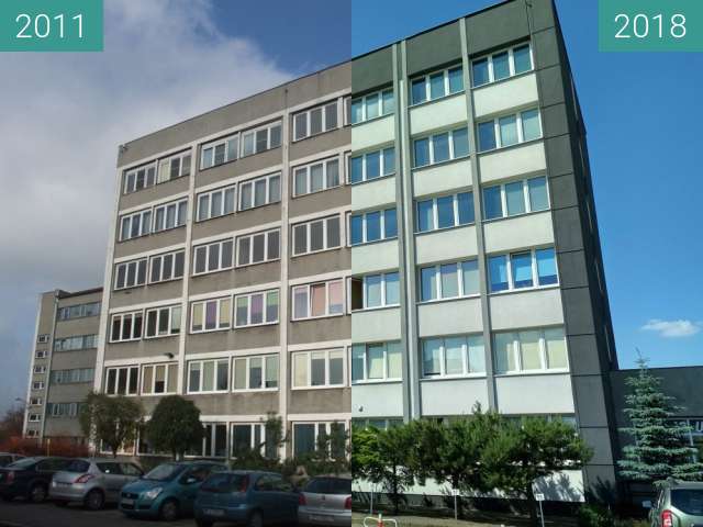 Before-and-after picture of Biurowiec przy Lindego between 2011 and 2018