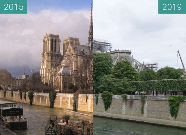 Image avant-après de Notre-Dame après l'incendie entre 03/03/2015 et 05/05/2019