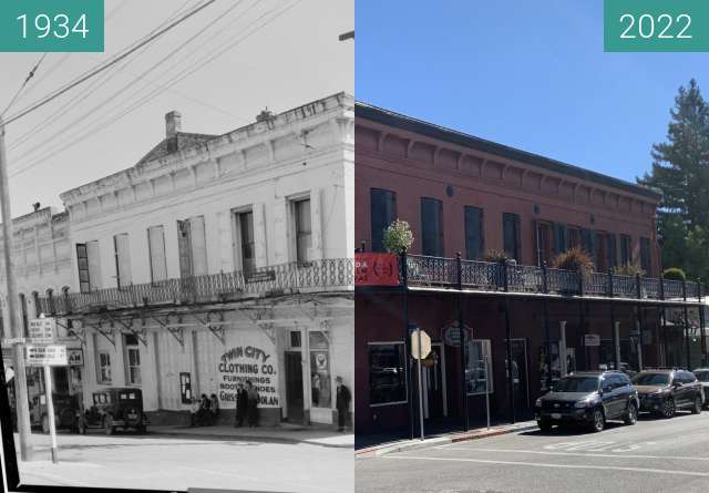 Vorher-Nachher-Bild von Broad and Pine Streets, Nevada City, CA zwischen 1934 und 22.08.2022