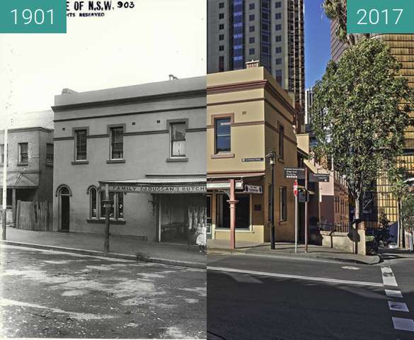 Before-and-after picture of 178 Cumberland Street The Rocks Sydney between 1901 and 2017