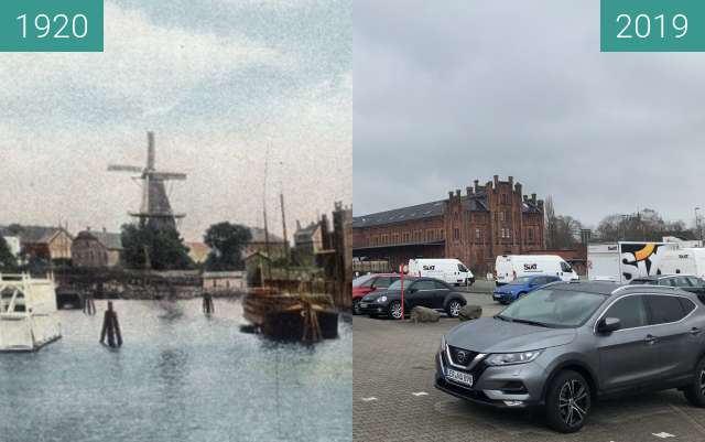 Before-and-after picture of Zollhaus Leer/Ostfriesland between 1920 and 04/2019