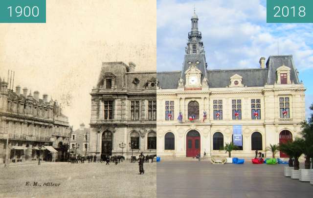 Before-and-after picture of Hôtel de Ville (Poitiers) between 1900 and 2018-Jul-18
