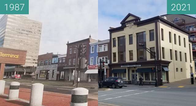 Vorher-Nachher-Bild von Alderney Gate zwischen 1987 und 07.04.2021