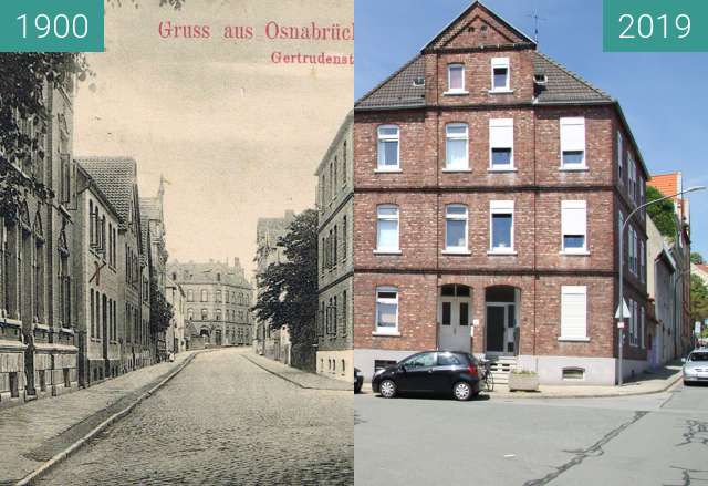 Before-and-after picture of Gertrudenstraße between 1900 and 06/2019