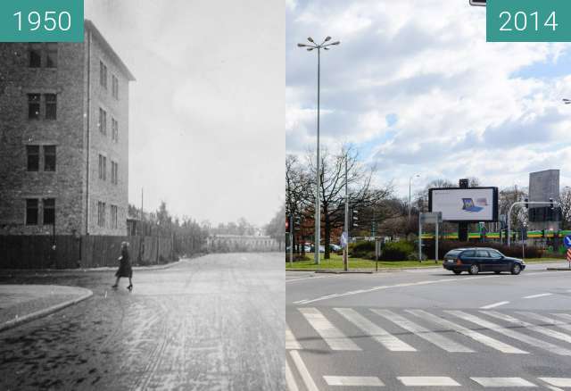 Vorher-Nachher-Bild von Skrzyżowanie ulicy Niezłomnych i alei Niepodległoś zwischen 1950 und 12.08.2014