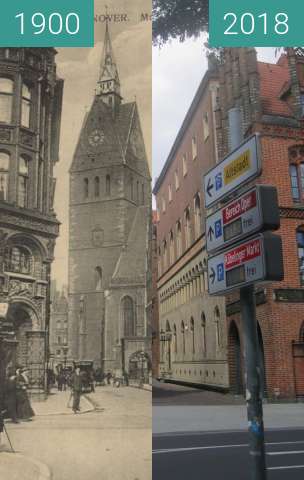 Before-and-after picture of Marktkirche Hannover between 1900 and 2018-Aug-05