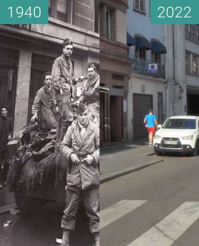 Before-and-after picture of Strasbourg Metzgerei Kirn between 1940 and 03/2022