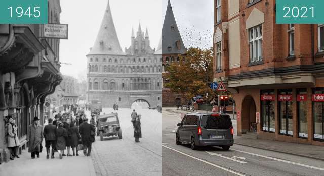 Image avant-après de Lübeck, Holstenstraße entre 05.1945 et 24/09/2021