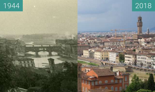 Before-and-after picture of Florence, Italy 1944/2018, Piazzale Michelangelo between 07/1944 and 2018-May-17