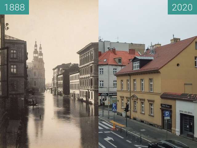 Before-and-after picture of Ulica Garbary between 1888-Mar-30 and 2020-Nov-01