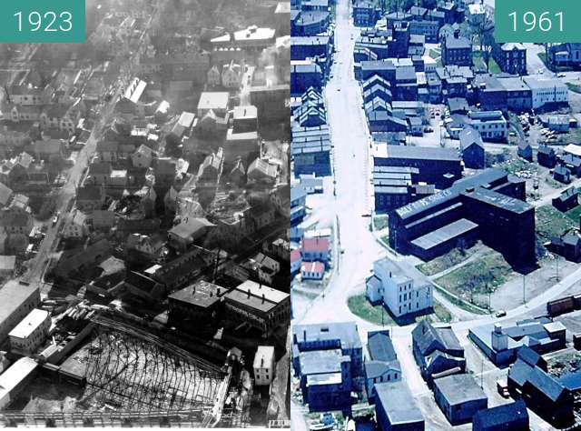 Vorher-Nachher-Bild von Aerial Views of Belfast, Maine Downtown zwischen 1923 und 05.1961