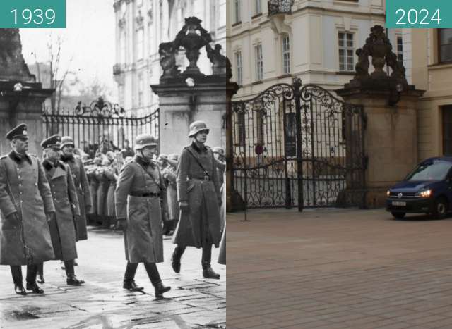 Before-and-after picture of Hitler in Prague between 03/1939 and 2024-Feb-29