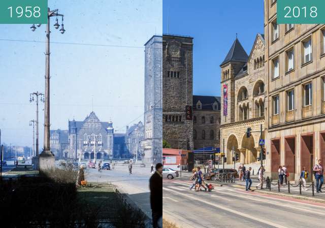 Before-and-after picture of Ulica Św. Marcin between 1958 and 2018
