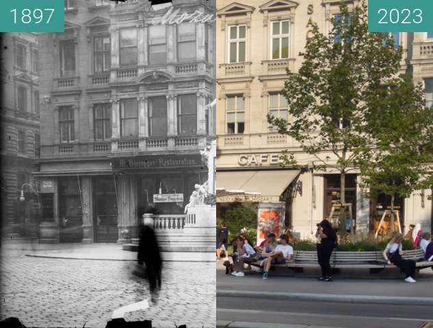 Before-and-after picture of Albertinaplatz between 1897 and 08/2023