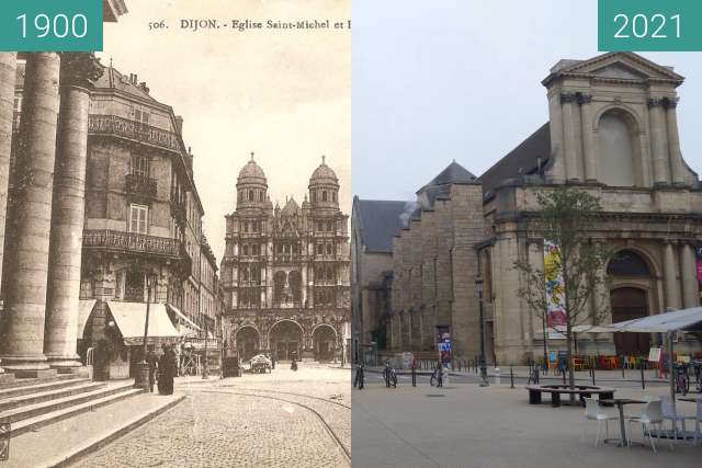 Before-and-after picture of Place du Théâtre between 1900 and 11/2021