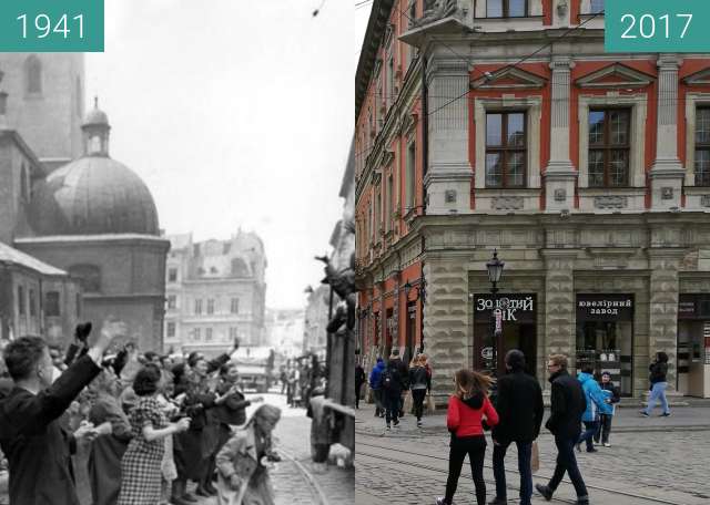 Image avant-après de Locals welcome the German soliders during WW2 entre 1941 et 23/04/2017