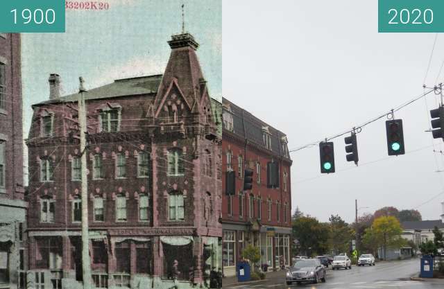 Image avant-après de Masonic Building and Windsor Hotel Belfast, Maine entre 1900 et 2020