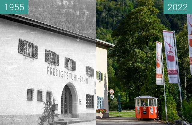 Before-and-after picture of Bad Reichenhall Predigtstuhlbahn between 1955 and 2022-Sep-10