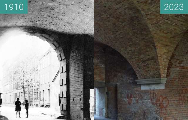 Before-and-after picture of Brama Nizinna between 1910 and 2023-Aug-17