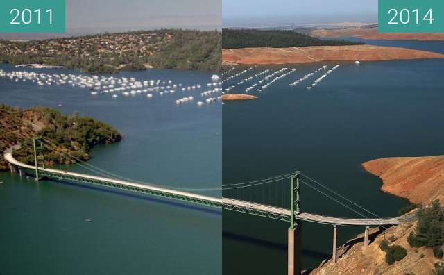 Image avant-après de Lake Oroville entre 20/07/2011 et 19/08/2014
