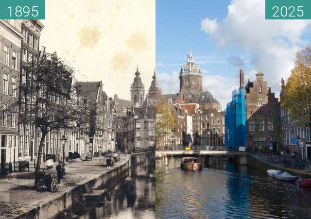 Vorher-Nachher-Bild von Oudezijds Voorburgwal zwischen 1895 und 11.2025