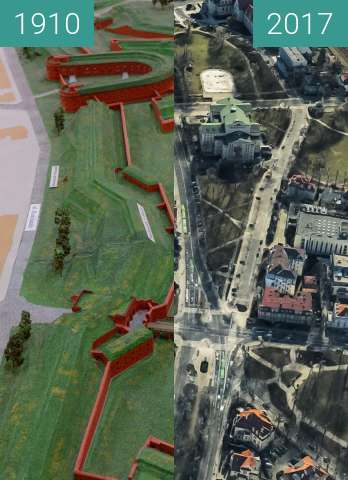 Before-and-after picture of Bastion Tietzen between 1910-Sep-27 and 2017-Sep-20