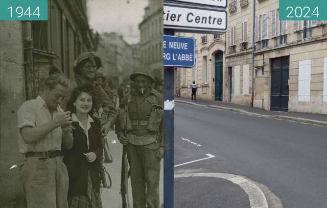 Vorher-Nachher-Bild von Rue Caponière (Befreiung von Caen) zwischen 09.07.1944 und 03.11.2024