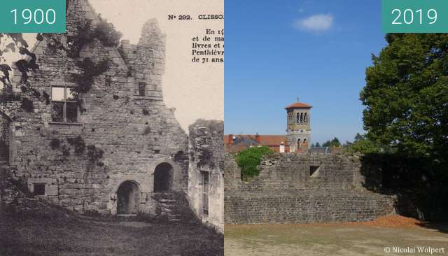 Before-and-after picture of Clisson Chateau between 1900 and 2019