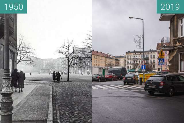 Before-and-after picture of Rynek Łazarski between 1950 and 2019