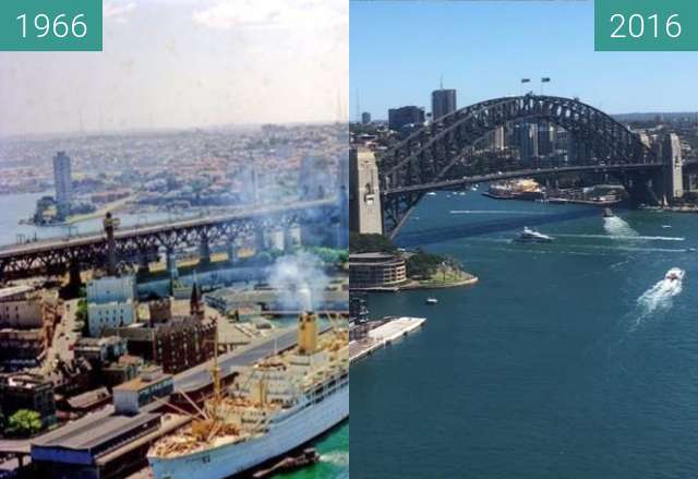 Before-and-after picture of Sydney Harbour between 1966 and 2016