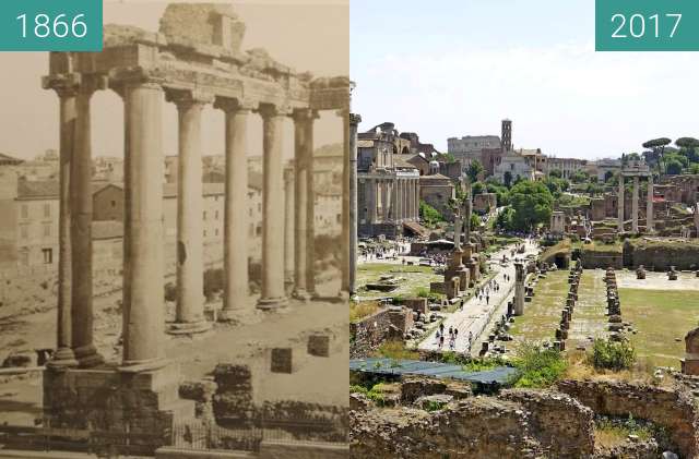 Before-and-after picture of Foro Romano between 1866 and 2017-May-11