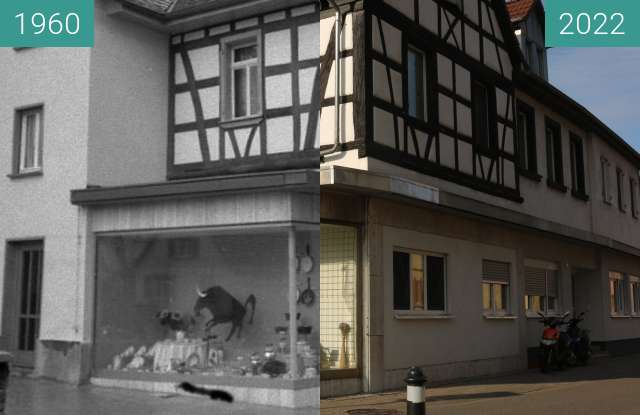 Before-and-after picture of Eiscafé Europa, 76744 Maximiliansau between 1960 and 2022-Mar-13