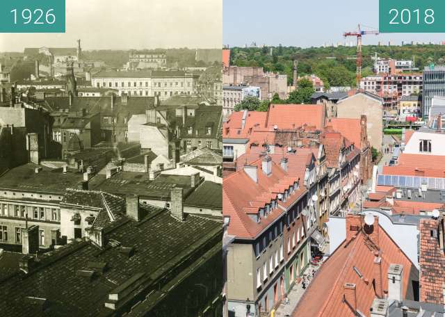 Before-and-after picture of Widok z wieży ratuszowej between 1926 and 2018
