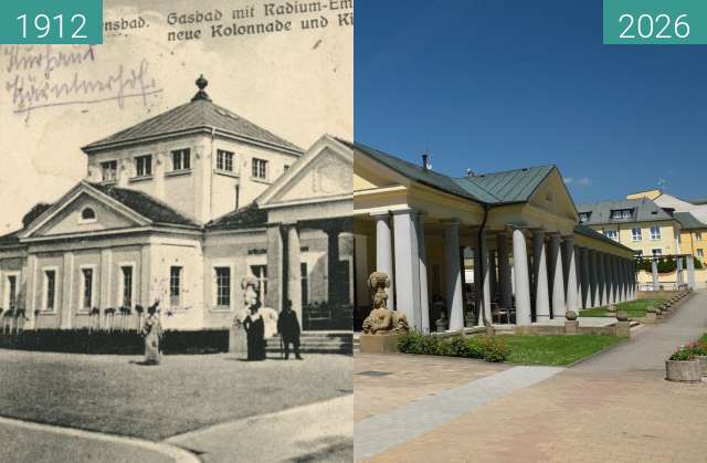 Vorher-Nachher-Bild von Franzensbad - Neue Kolonnade zwischen 1912 und 23.05.2026