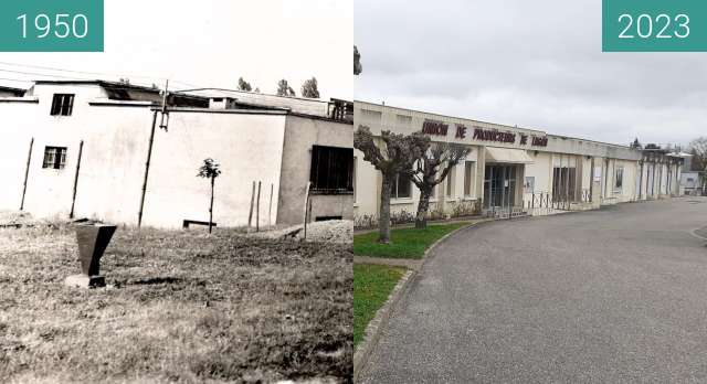 Before-and-after picture of Cave coopérative de Lugon between 1950 and 2023-Feb-19