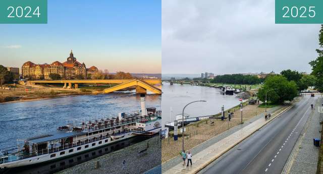 Before-and-after picture of Carolabrücke Dresden between 2024-Nov-09 and 2025-Jul-26