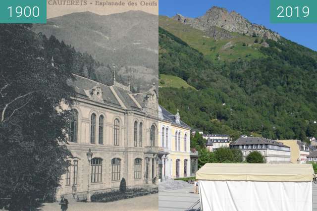 Before-and-after picture of Cauterets, Esplanade des oeufs between 1900 and 2019-Aug-24