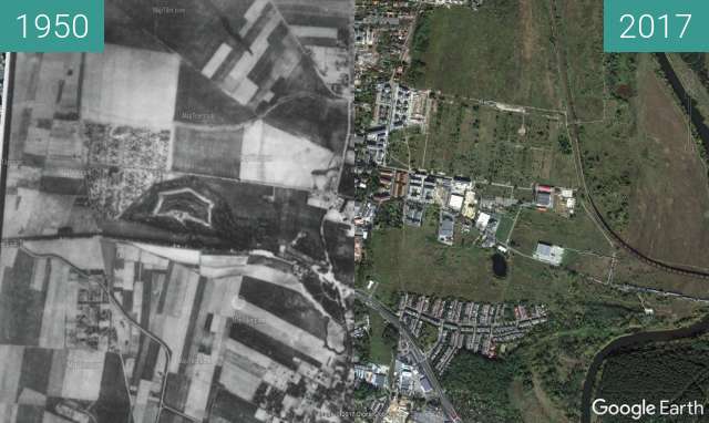 Vorher-Nachher-Bild von Fort V Mycielskich (Waldersee I) zwischen 1950 und 2017